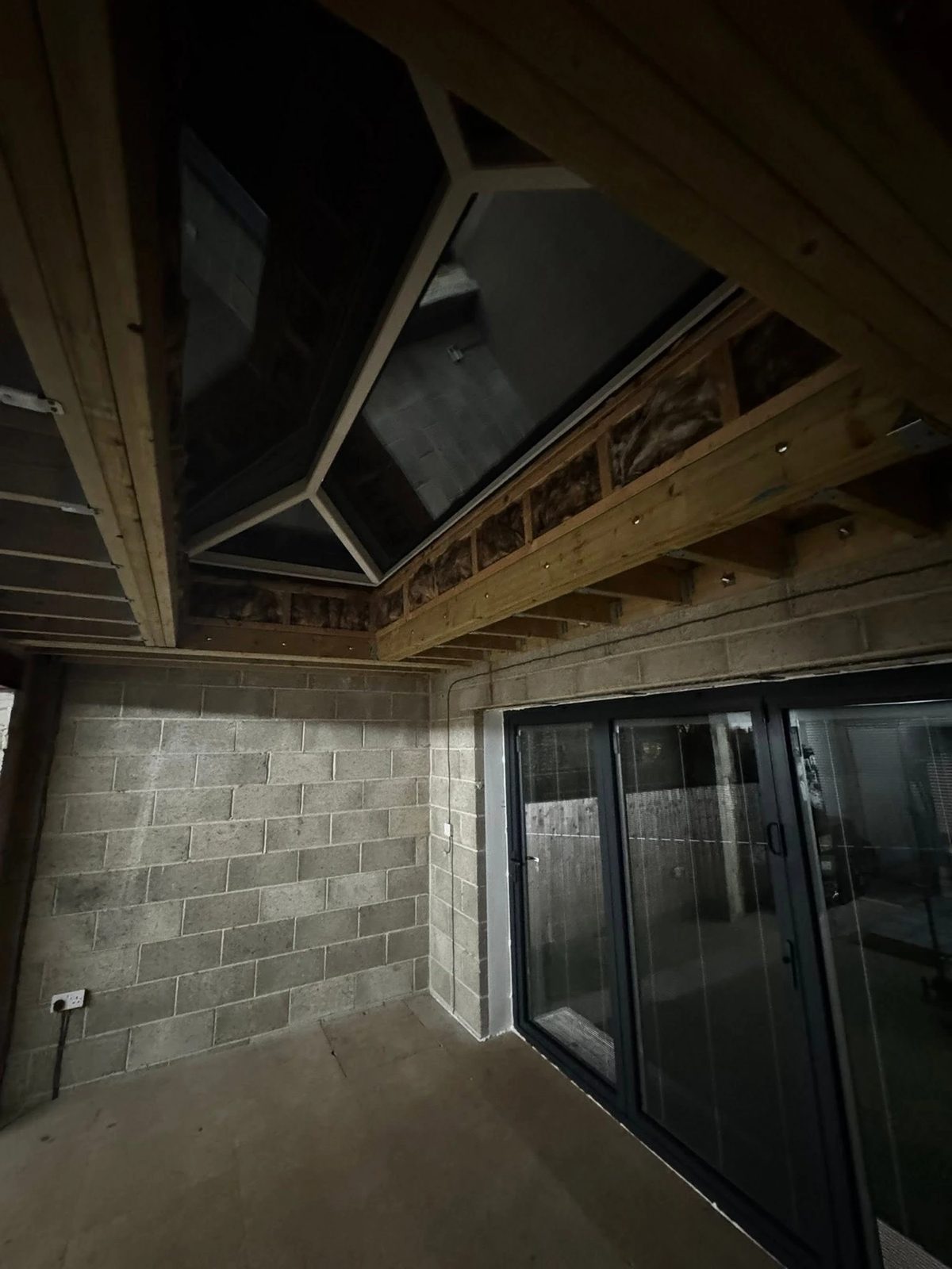 The same extension with the ceiling boarded and framed