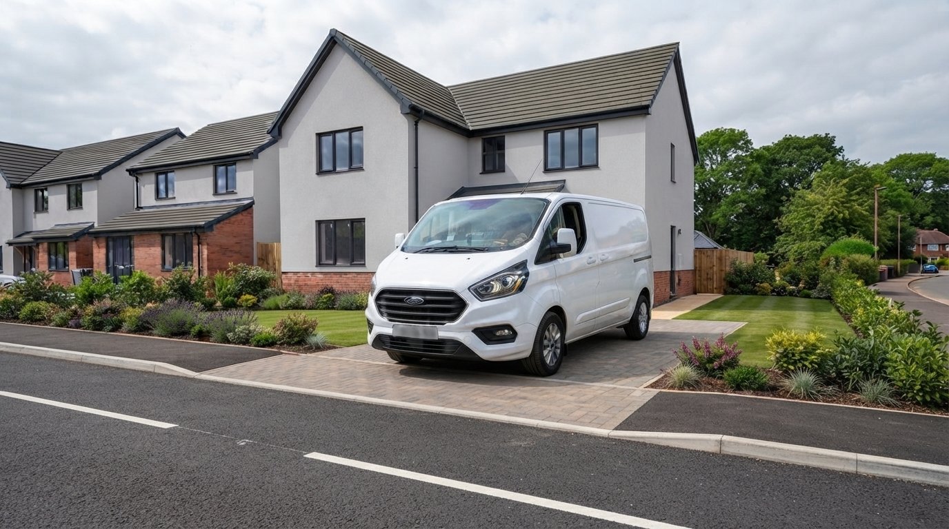 The O4 Plastering van outside a freshly rendered home